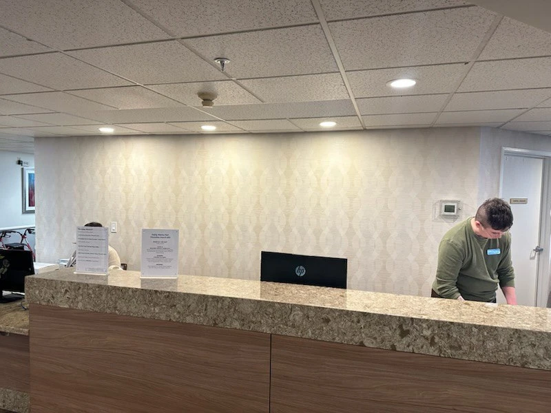 Commercial wallpaper installation in a Portland office building