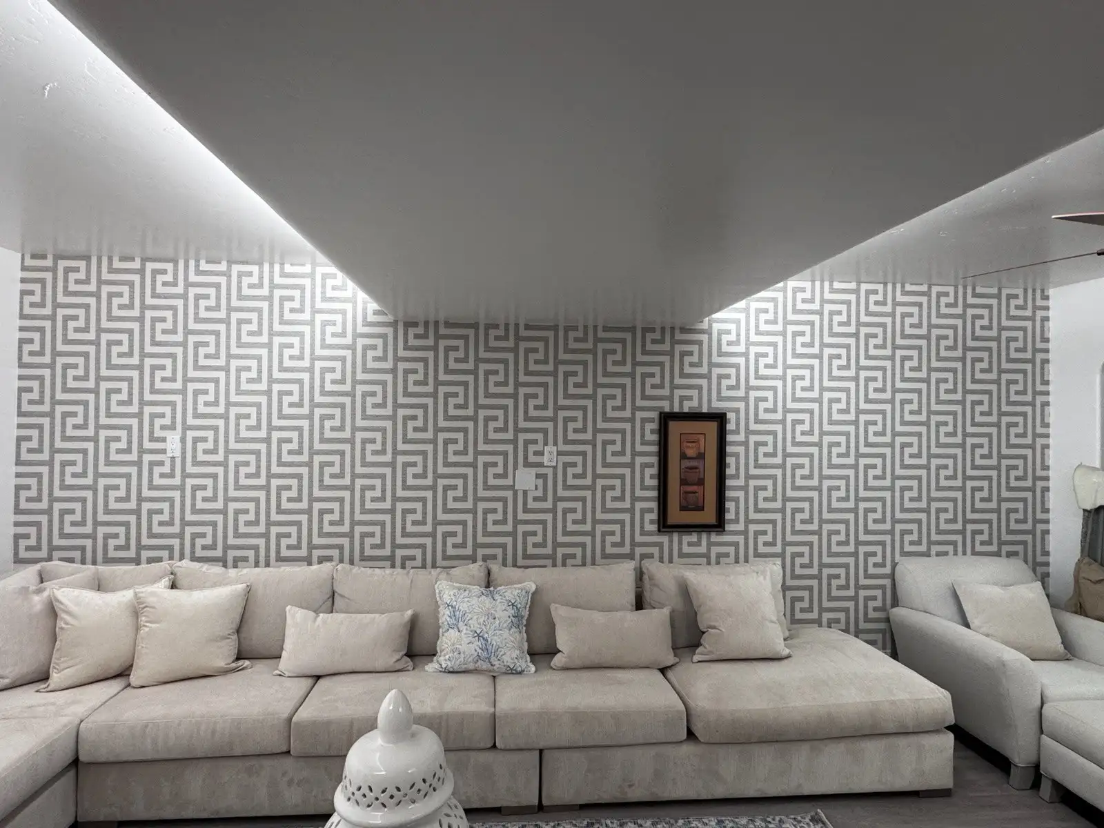 Residential wallpaper installation in a Portland living room