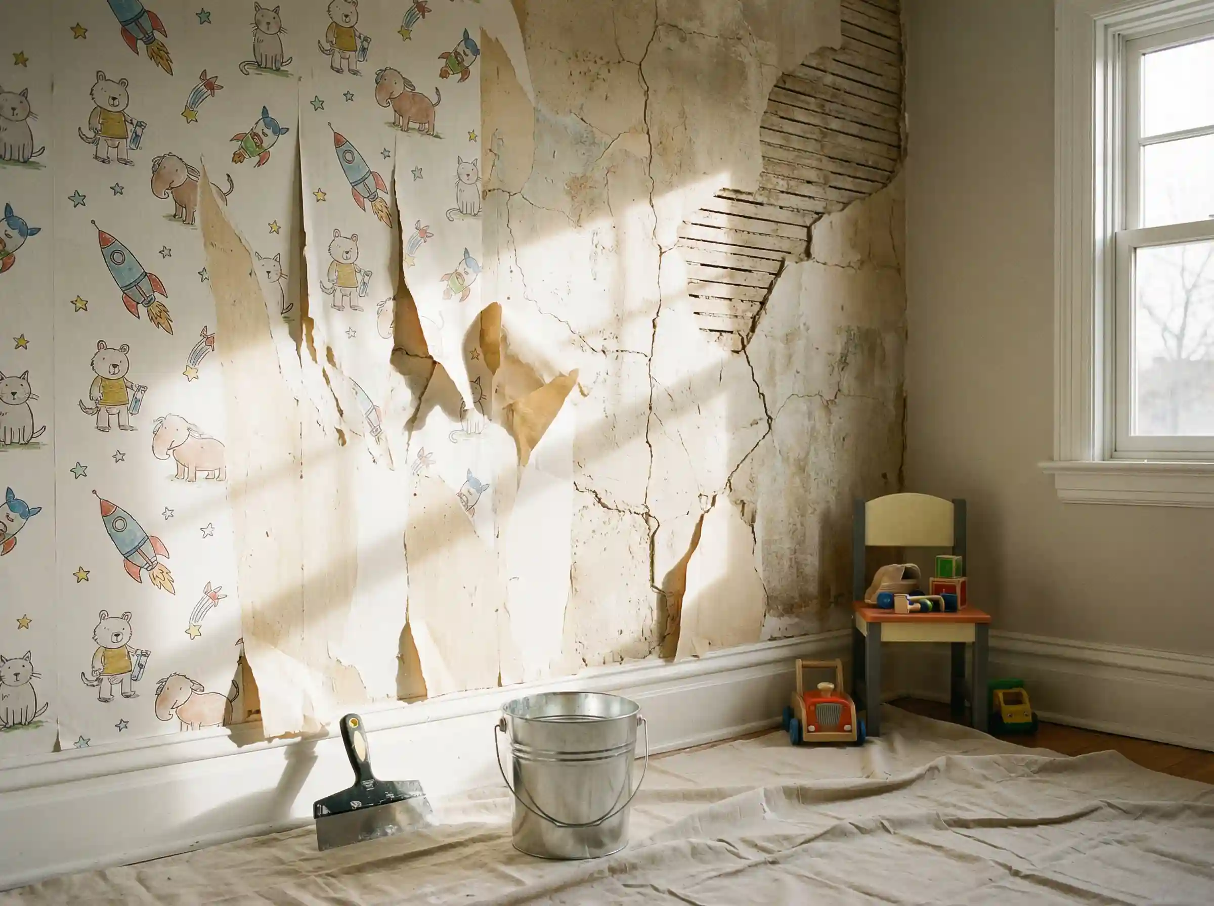 Professional wallpaper removal in progress in Portland home