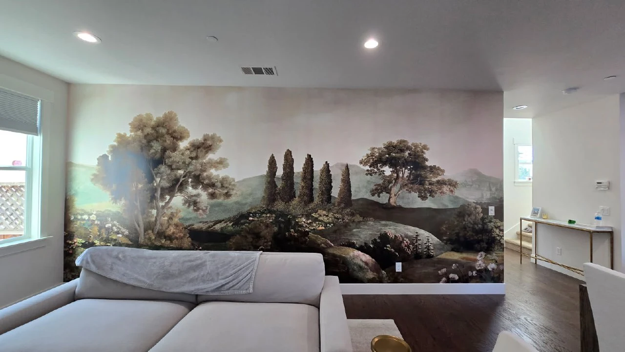 Wallpaper installer working on a Portland home interior